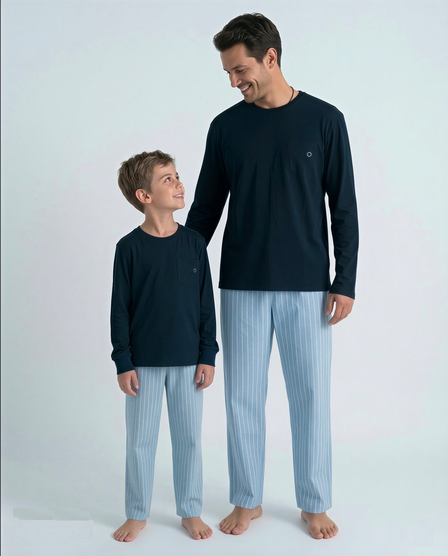 Pack pijama largo celeste Niño + Adulto